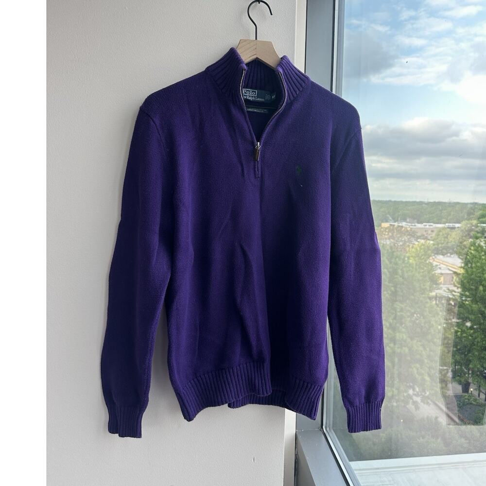 Vintage Polo Ralph Lauren Purple Tight-Knit Mock Neck 1/4 Zip Sweater Men's M